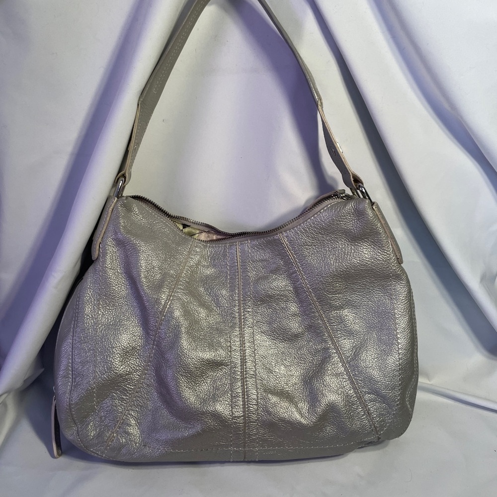 Tignanello silver pebble leather hobo bag. Vintage